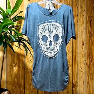 Gray Skull Graphic T-Shirt Dress